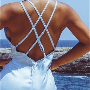 Baby blue satin mini dress!